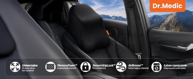 Poduszka do Samochodu pod Głowę Kark Szyję DR.MEDIC ErgoNeck™ Ergonomiczna poduszka na fotel zagłówek krzesło gamingowa do biura auta dla kierowcy pasażera