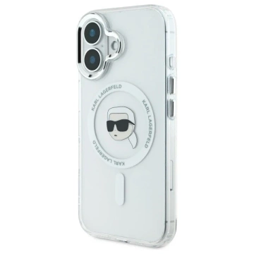Karl Lagerfeld Hülle für iPhone 16 6,1" Weißes MagSafe Hardcase IML Metal Karl Head