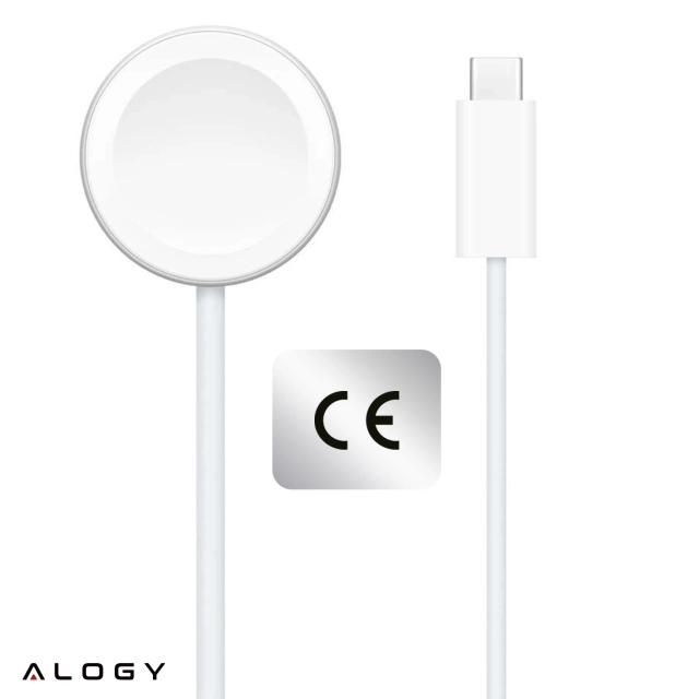 Kabel ładowarka indukcyjna Qi do Apple Watch – magnetyczna, złącze USB-C Type-C, szybkie i stabilne ładowanie, długość 1m 100cm, Alogy WatchCharge™ Biała