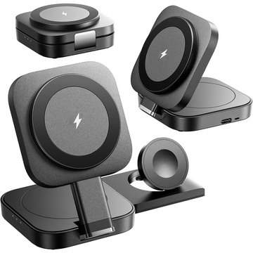 Qi Mag Safe 15W induktives Ladegerät für iPhone Apple Watch AirPods kabellose 3in1 Dockingstation schwarz