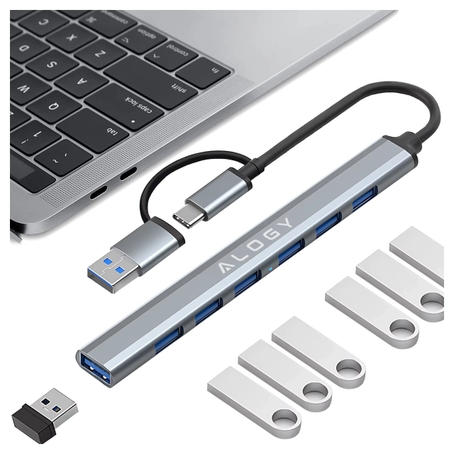 Hub 7w1 USB-C z USB 3.0 do 7x USB-A (1x3.0 + 6x2.0) – Alogy MultiHub™ Do Notebooka Laptopa