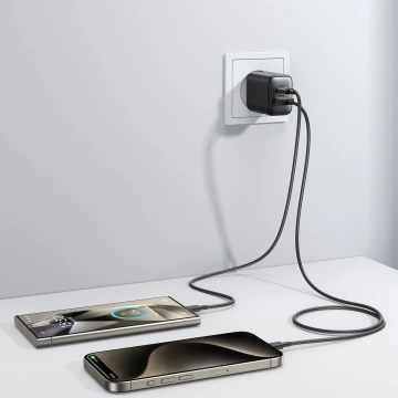 Joyroom Netzwerkladegerät USB-C / USB-A 25W SFC / PPS / PD - Schwarz