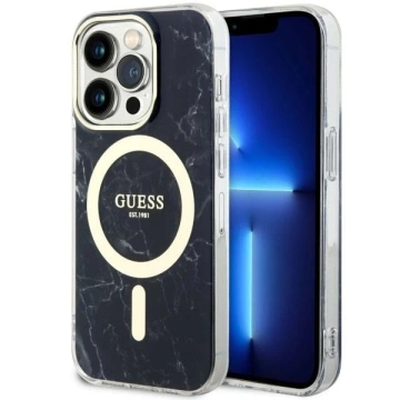 Etui für Telefon Guess GUHMP14LPCUMAK für Apple iPhone 14 Pro 6.1" Czarny/Black Hardcase Marble MagSafe