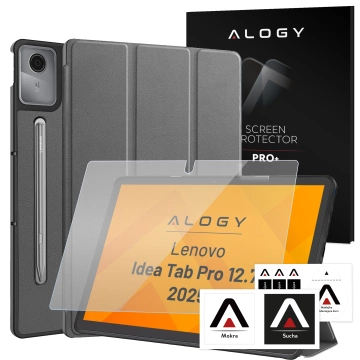 Etui do Lenovo IdeaTab Pro / Pro MT 12.7" TB-373, Ochronne z Klapką i Miejscem na Rysik, Składana Okładka Bumper, Alogy BookGuard™ – Szare + SZKŁO HARTOWANE