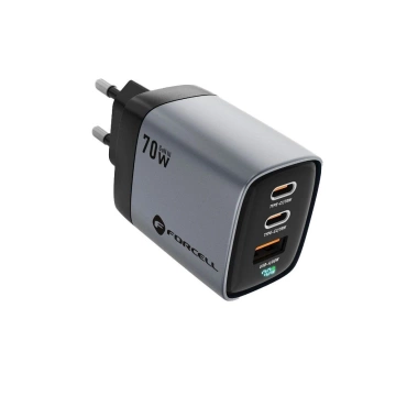 Wandladegerät mit LCD-Display FORCELL F-ENERGY GaN III 2 x Typ C USB A 70W Grau