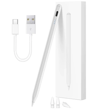 Rysik do Apple iPad Alogy Pencil z funkcją Palm Rejection Pressure Sensing Tilt Magnetyczny USB-C + 3 zapasowe końcówki Biały