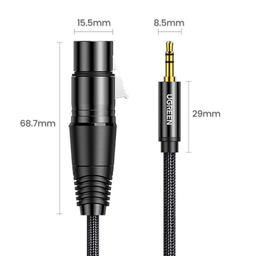 Kabel audio AV182 UGREEN XLR żeński do jack 3.5 męski  2m czarny