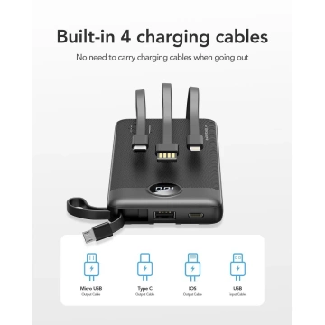 Powerbank Bateria zewnętrzna VEGER C10 - 10 000mAh (Micro + Typ C + Lightning 8-pin) czarny (W1116)