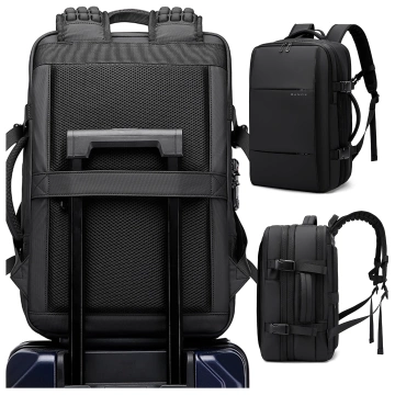 Bange wasserdichter Rucksack für 15,6-Zoll-Laptop, Stadtreisender, 45 x 30 x 16 cm, für Arbeit, Flugzeug, Herren, Damen, mit USB-Anschluss Schwarz
