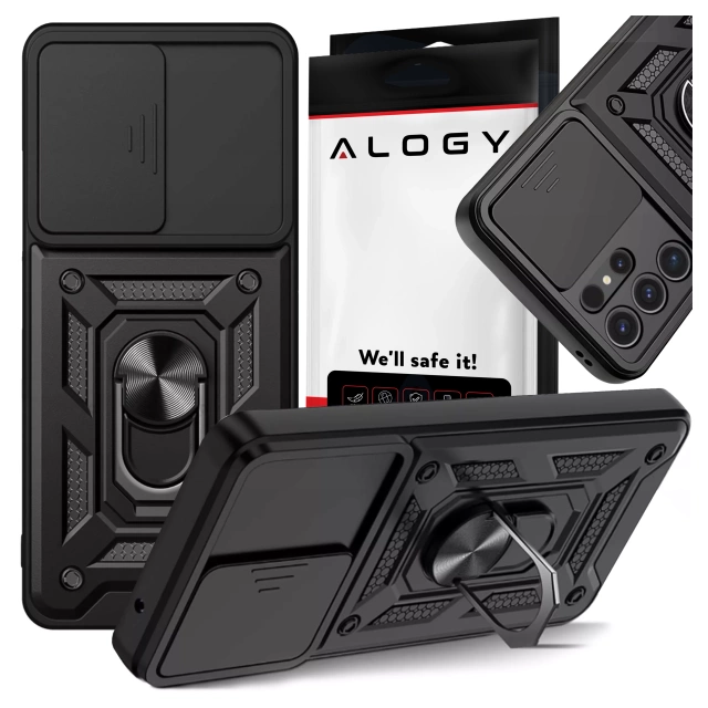 Etui do Samsung Galaxy S25 Ultra pancerne Slide Case Ring obudowa ochrona aparatu Camshield Alogy czarne