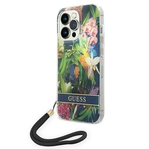 Etui Guess GUOHCP14XHFLSB iPhone 14 Pro Max 6,7" niebieski/blue hardcase Flower Strap