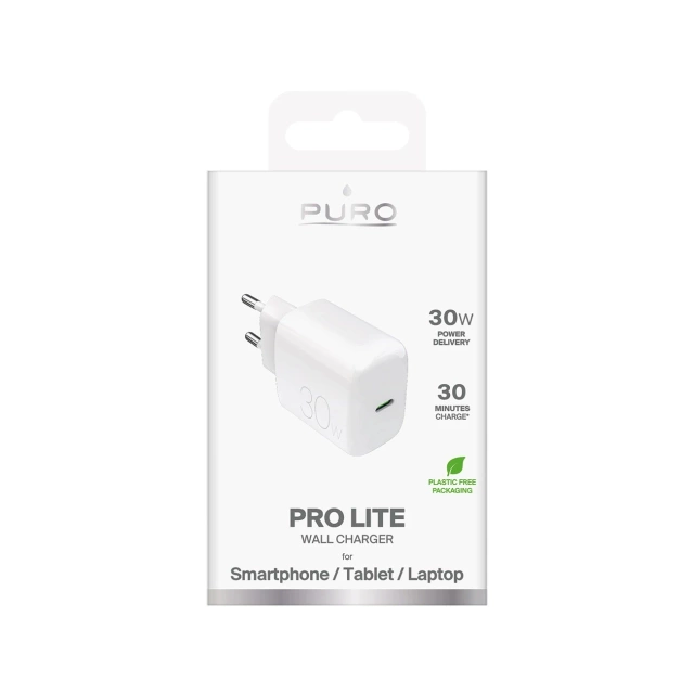 Puro PROLITE 30W USB-C-Wandladegerät Weiß Schnelles Laden