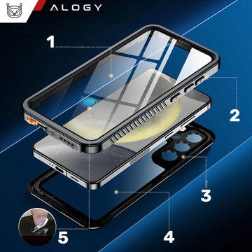Hülle für Samsung Galaxy S24 Plus Gepanzerte wasserdichte IP68 360 Armor Case mit integriertem Glas Alogy schwarz