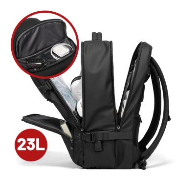 Bange wasserdichter Rucksack für 15,6-Zoll-Laptop, Stadtreisender, 45 x 30 x 16 cm, für Arbeit, Flugzeug, Herren, Damen, mit USB-Anschluss Schwarz