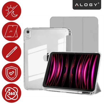 Etui do Apple iPad 11gen. 11" 2025 / 10gen. 10.9" 2022 Ochronne Hybrydowe z Miejscem na Rysik, Składana Okładka, Funkcja Podstawki, Alogy HybridBook™ Case – Szare