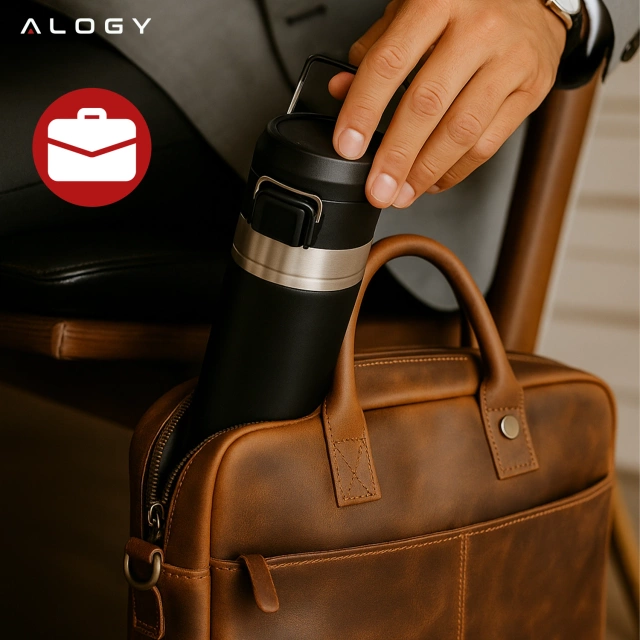 Kubek termiczny Termos Alogy ThermoGo™ 800ml Stalowy Szczelny Pakowny Podróżny do Kawy i Herbaty Sportowy Długo Trzymający Ciepło do Auta i Plecaka Czarny