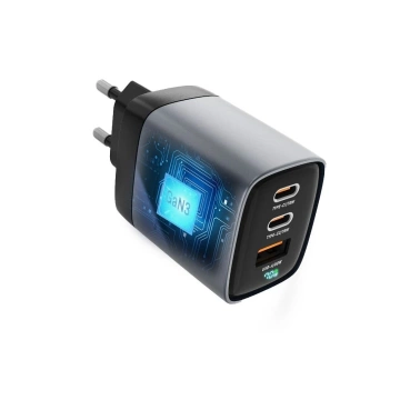 Wandladegerät mit LCD-Display FORCELL F-ENERGY GaN III 2 x Typ C USB A 70W Grau