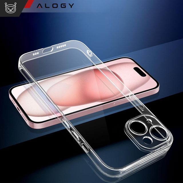 Etui do iPhone 15 obudowa Case silikonowe przezroczyste ochrona aparatu osłona obiektywów Alogy Slim + Szkło