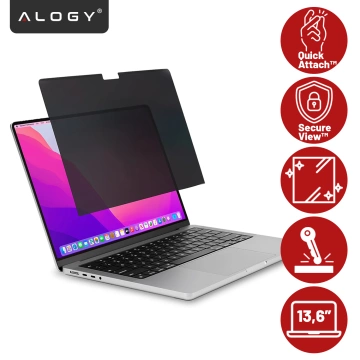 Magnetyczna folia prywatyzująca do MacBook Air 13.6" 2022–2025 – ochrona prywatności, łatwy montaż, pokrowiec do przechowywania, redukcja odblasków – Alogy SecureView™
