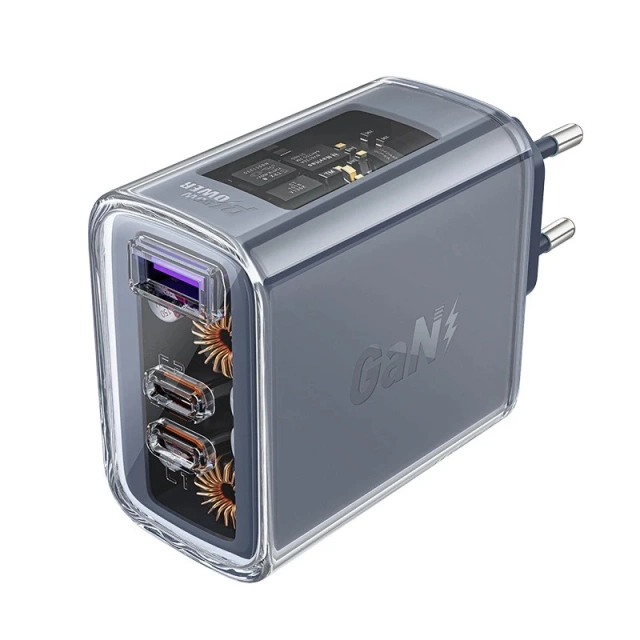 Acefast A45 GaN 65W Wandladegerät 3 USB-Anschlüsse (1xUSB, 2xUSB-C) Grau