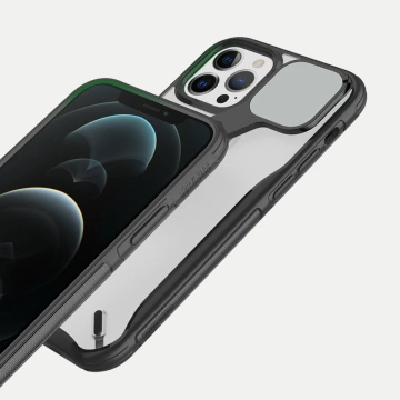 Nillkin Cyclops Case Strapazierfähige Hülle mit Kameraabdeckung und faltbarem Ständer für iPhone 13 Pro Max in Schwarz