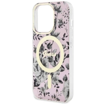 Guess GUHMP14LHCFWSP Handyhülle für Apple iPhone 14 Pro 6.1" pink/pink Hardcase Flower MagSafe
