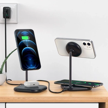 Acefast 15W Qi Kabelloses Ladegerät für iPhone (mit MagSafe) und Apple AirPods Stand Stand Magnethalterung Grau (E6 Grau)