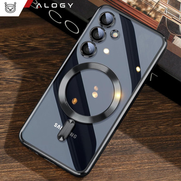 Hülle für Samsung Galaxy S24 Mag Safe Glamour Case Ringgehäuse Kameraschutz Alogy Schwarz Transparentes Glas