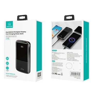 USAMS Powerbank PB58 10000mAh 22.5W QC3.0 PD Fast Charge Czarny/Schwarz 10KCD16101 (US-CD161)