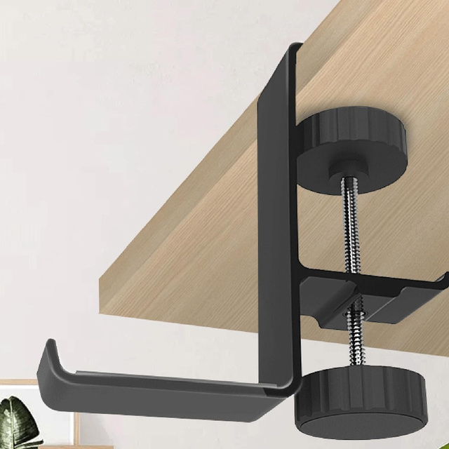 Stojak Uchwyt na słuchawki torbę aluminiowy biurkowy regulowany do biurka podstawka wieszak hak Czarny