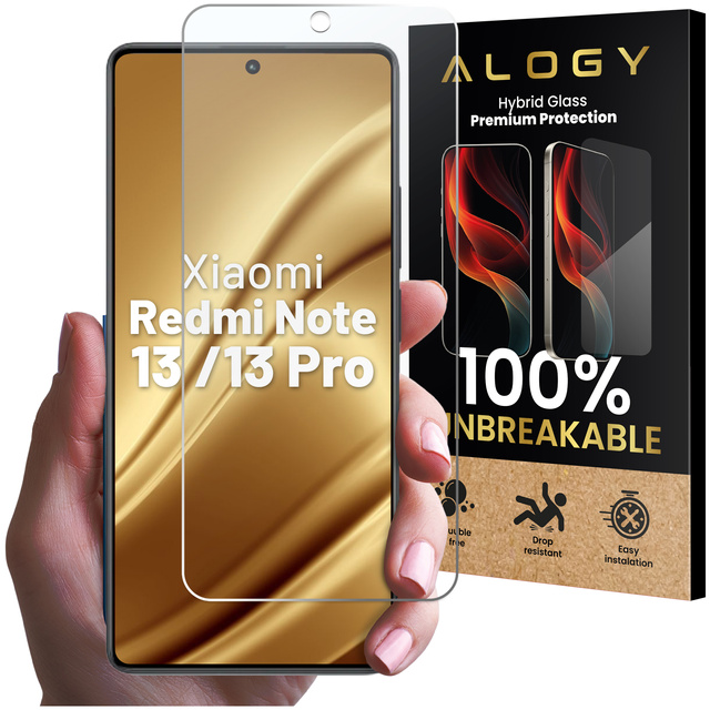 Szkło "NIETŁUKĄCE" hybrydowe do Xiaomi Redmi Note 13 / Note 13 Pro na ekran Alogy Flexi Glass 9H Case Friendly płaskie na ekran