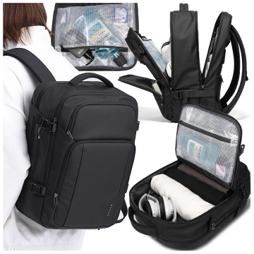 Bange wasserdichter Rucksack für 15,6-Zoll-Laptop, Stadtreisender, 45 x 30 x 16 cm, für Arbeit, Flugzeug, Herren, Damen, mit USB-Anschluss Schwarz