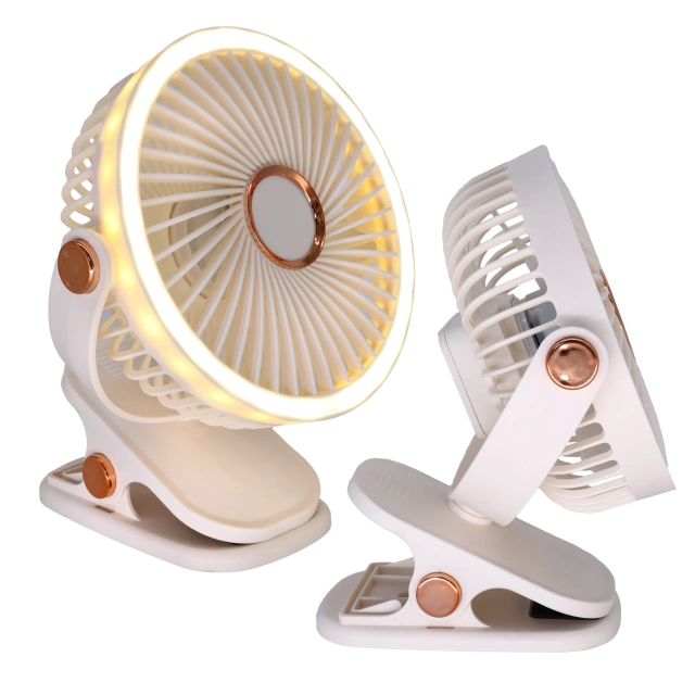 Wentylator wiatrak 2800 mAh wiatraczek LED przenośny klips Alogy biurkowy na biurko wózek dla dziecka bezprzewodowy beżowy