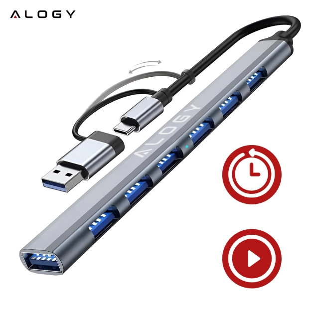 Hub 7w1 USB-C z USB 3.0 do 7x USB-A (1x3.0 + 6x2.0) – Alogy MultiHub™ Do Notebooka Laptopa