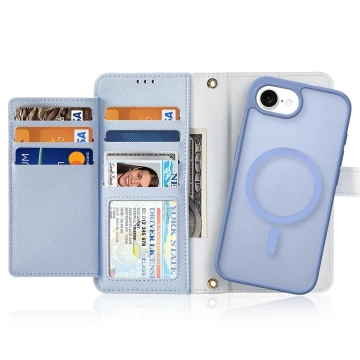 Dux Ducis Lawa iPhone 16e Lederhülle mit blauer MagSafe-Brieftasche