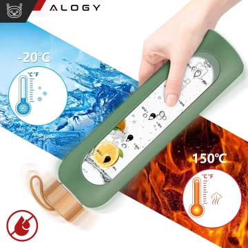 Große Glasflasche, Trinkflasche Alogy Motivational Messbecher 1l 1000ml, Silikonhülle Olive