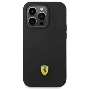 Ferrari iPhone 14 Pro 6.1" Hülle schwarz/schwarz Hardcase Silikon-Metall-Logo