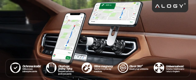 Uchwyt samochodowy MagSafe do iPhone 14 13 12 na kratkę do kratki auta Alogy Airvent car holder Czarny