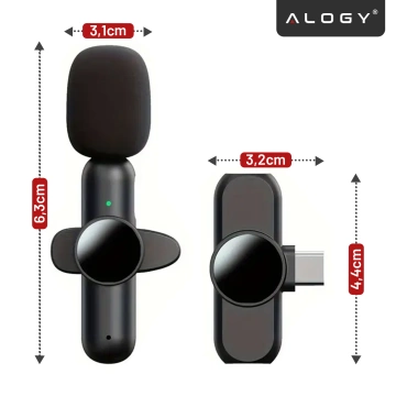 Mikrofon Bezprzewodowy 2x Zestaw - USB-C, redukcja szumu, lekka konstrukcja, zasięg do 20 metrów - 2x Mikrofon Krawatowy z Futerkową Osłoną, Odbiornik do telefonu - Alogy DualVoice™ Czarny