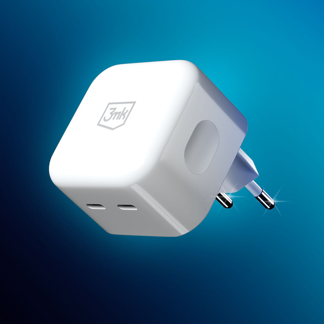 Ładowarka sieciowa uniwersalna kątowa 90° 3mk PD 35W 2x USB-C Type C Hyper Charger biała