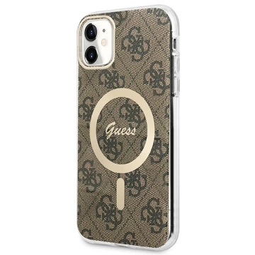Zestaw Guess GUBPN61H4EACSW Case Charger iPhone 11 6,1" Hard Case 4G MagSafe Print braun/braun
