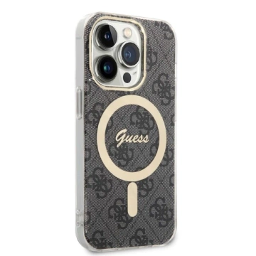 Zestaw Guess GUBPP14LH4EACSK Case+ Charger iPhone 14 Pro 6,1" czarny/black hard case 4G Print MagSafe