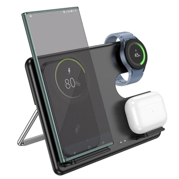 Hoco Ładowarka Indukcyjna 3w1 15W Qi – Telefon, Galaxy Watch & TWS