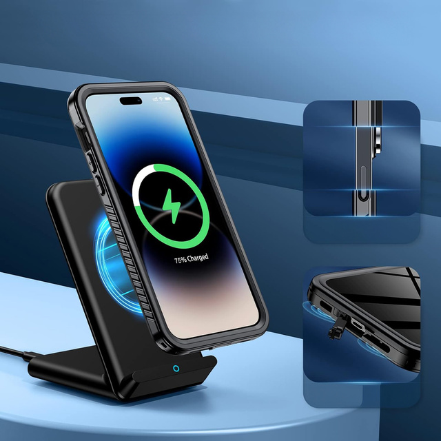 Etui do iPhone 14 Pro wodoodporne pancerne 360 Case Hybrid ochrona aparatu obiektywów IP68 Waterproof czarne