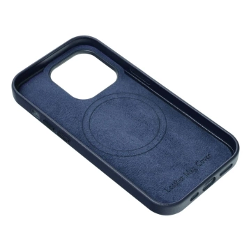 Leder Mag Cover Hülle kompatibel mit MagSafe für Apple iPhone 15 Plus blau