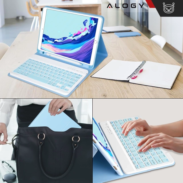 Etui ochronne z klawiaturą Alogy Keyboard case z miejscem na rysik klawiatura bezprzewodowa do Apple iPad 11 2025 / iPad 10.9 2022 niebieskie
