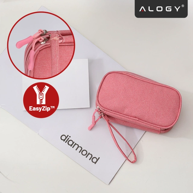 Etui Podróżne na Akcesoria, Organizer na Kable, Ładowarki, Telefon i Powerbank, Wielofunkcyjne i Kompaktowe 21 x 12,5 x 5 cm, Alogy TravelPack™ – Różowe