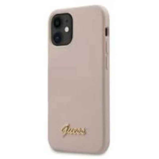 Guess GUHCP12SLSLMGLP iPhone 12 mini 5,4&quot; hellrosa / hellrosa Hardcase Silikon Schriftzug Gold Logo