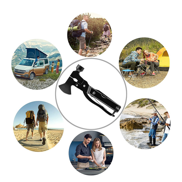 Narzędzie wielofunkcyjne Multitool 17w1 Siekiera siekierka Młotek Zestaw Wielofunkcyjny Survival + Etui pokrowiec Czarny