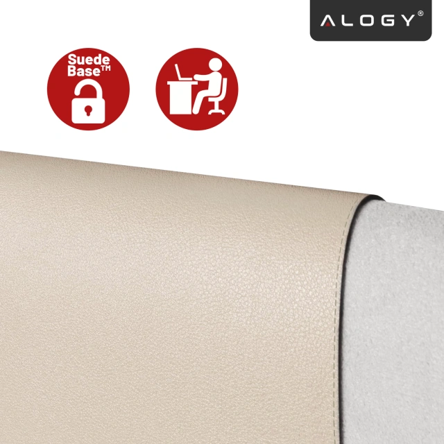 Podkładka na biurko 90×45 cm – antypoślizgowa mata ochronna z eleganckiej ekoskóry PU, pod mysz i klawiaturę, stylowa i trwała – Alogy WorkMat™ Beżowa